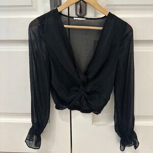 Sheer Knotted Front Sparkly Blouse